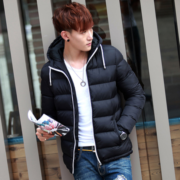 2015冬季新款潮韩版青少年男士棉衣修身连帽保暖棉服外套加厚棉袄
