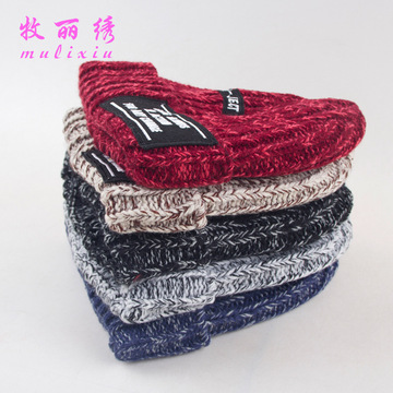 2015秋冬新款韩版女士贴标英文字母双色单帽 保暖毛线帽针织帽子
