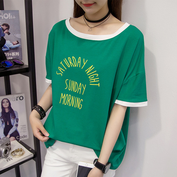 2016夏季新款韩范短袖t恤女宽松学生衣服上衣印花字母打底衫体恤