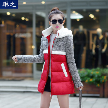 2015冬装新款棉衣女中长款韩版修身显瘦棉服羊羔绒羽绒棉袄外套潮