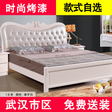 欧式简约烤漆双人床1.8米软包象牙白实木床美式床婚床高箱体储物
