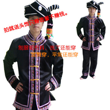 佤族男装苗族服装云南少数民族男舞蹈演出服壮族布朗布依民族服装