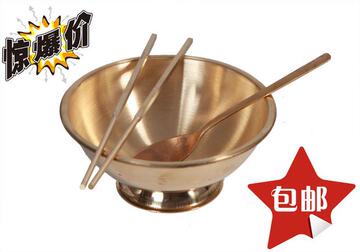 包邮3件套纯铜碗纯铜筷子纯铜勺子结婚铜盆手工加厚纯黄铜餐具