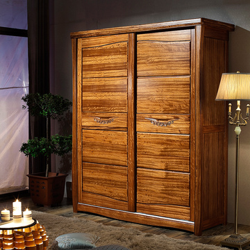 艾米芮 实木衣柜 乌金木滑门衣柜现代中式实木家具 推拉门趟门衣