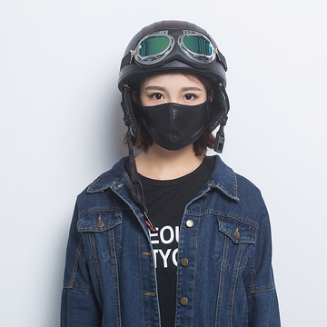 非尚 韩国黑色真皮黑色口罩 男女时尚潮朋克个性机车面罩防尘防风