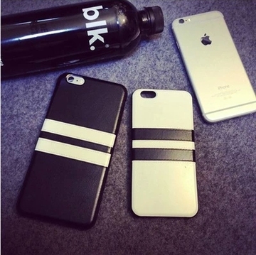 新款简约黑白条纹iPhone6/plus手机壳4.7寸复古苹果情侣皮套5s\5c