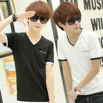 男士短袖T恤2015夏季新款韩版修身男装青少年V领半袖打底衫包邮潮