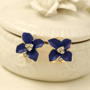 韩版2015新款时尚山茶花耳钉 可爱气质女耳环 饰品水晶耳扣包邮