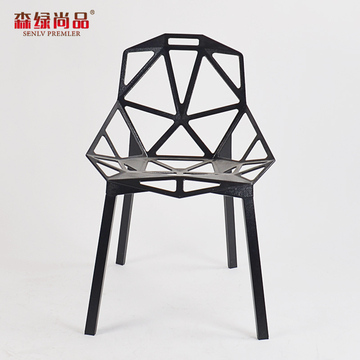 创意几何椅现代简约休闲镂空椅金属餐椅欧美时尚线条椅