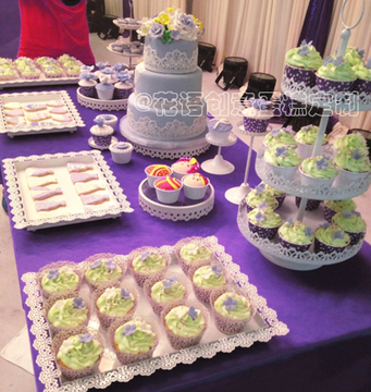 婚礼甜品台，优雅紫色婚礼甜品台，花语创意蛋糕定制