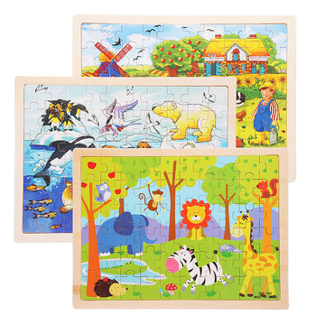 60片木质拼图 儿童早教益智拼图板 早教玩具木制带框无底图