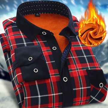 冬季男士保暖衬衫男长袖格子青年韩版修身加绒加厚棉衬衣大码男装