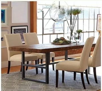 美式实木餐桌椅组合 小户型 餐桌 长方形饭桌 复古方桌 铁艺餐桌