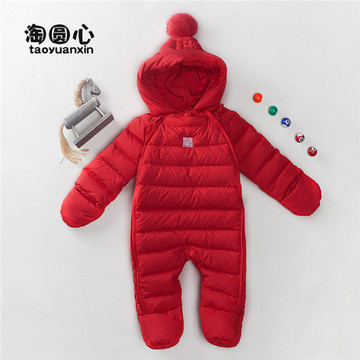 连体衣新生儿冬季加厚婴儿睡袋0-3月羽绒服宝宝套装保暖外套御寒