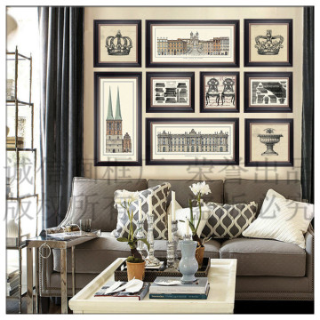 现代客厅沙发背景墙组合画美式现代建筑装饰画过道走廊组合相框墙