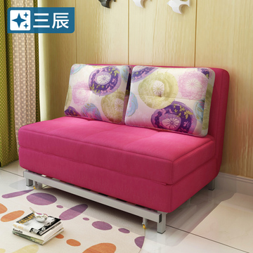 三辰1.2m1.5米沙发床折叠推拉可拆洗单人双人功能布艺沙发床特价