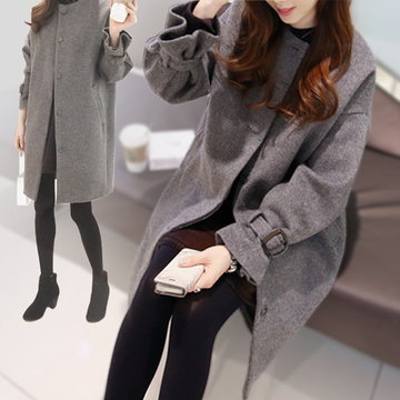 毛呢外套2015秋冬装新款韩版中长款宽松显瘦韩国修身呢子大衣