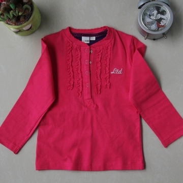 0606外贸原单LTD玫红色长袖中小女童T恤新品促销