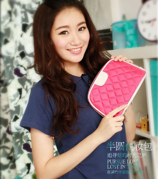 包邮2014韩版时尚菱格女士化妆包简洁化妆品收纳包