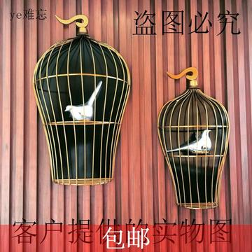 中式铁艺鸟笼装饰品摆件壁挂壁饰KTV创意家居客厅墙饰品软装饰品