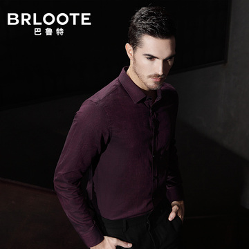 Brloote/巴鲁特100%纯棉商务休闲男士衬衣春款纯色英伦职业装衬