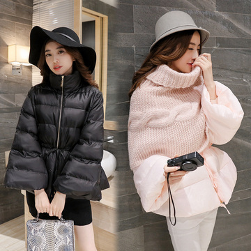 冬季新款棉衣女短款斗篷型韩版时尚喇叭袖修身棉服潮流女装送围脖