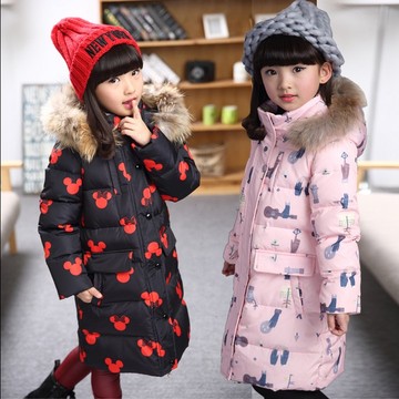 正品特价童装2015冬女童新年中长款羽绒服韩版中大童保暖修身外套