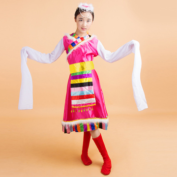 冬季新款民族舞蹈服 儿童藏族演出服 少儿民族表演服长袖藏服包邮