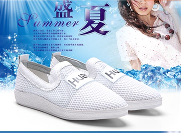 大码鞋40 42夏季新款韩版尖头小白鞋学生平底凉鞋网状透气洞洞鞋
