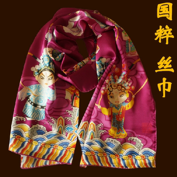 中国国粹京剧脸谱人物特色丝巾出国送老外商务礼品送女士女人礼物