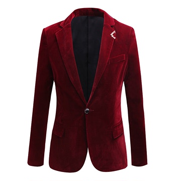 2015新款男装休闲灯芯绒西服男韩版修身英伦酒红色商务西装外套潮