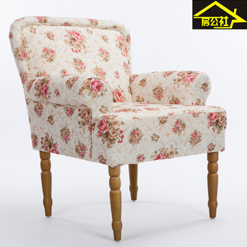 欧式单人沙发布艺复古美式乡村咖啡厅卧室小户型沙发休闲吧椅子