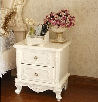 法式欧式烤漆床头柜简约现代象牙白色 韩式宜家床边实木柜子斗柜