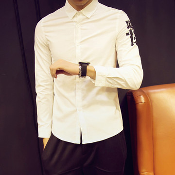 秋季新款打底衫男士衬衫长袖修身型青年学生韩版字母印花休闲薄款