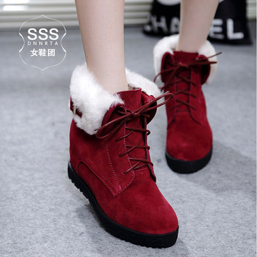 SSS 2015冬款内增高短靴真皮磨砂翻领雪地靴女系带加绒女靴子棉靴