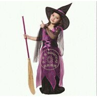 万圣节 服装Cos巫师表演扫把儿童女精灵巫婆紫黑色舞台儿童演出服