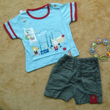 2015夏季新款热销夏装 婴儿宝宝T恤 卡通休闲短袖+短裤套装5011