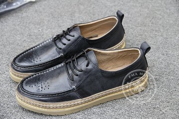 英伦韩版男士潮流牛皮男鞋黑色棕色车缝线复古时尚男款休闲皮鞋潮