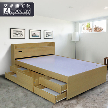 日式榻榻米床简约现代板式床储物高箱床婚床1.5米1.8双人床木床类