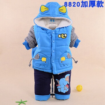 秋宝宝棉衣加厚冬装0-1-2岁半小童男童外套 婴儿童装两件套装