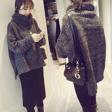 韩系冬季女式高领中长款修身针织毛衣连衣裙中学生套头两件套百搭