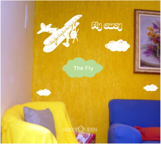 I can fly飞机创意个性时尚卡通墙贴 卧室儿童房客厅酒吧餐厅贴纸