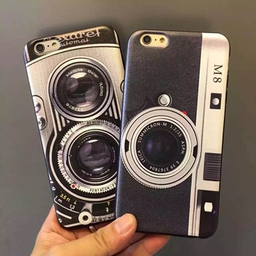 复古相机iphone6plus蚕丝纹磨砂壳6s创意硅胶软壳5.5全包黑边外壳