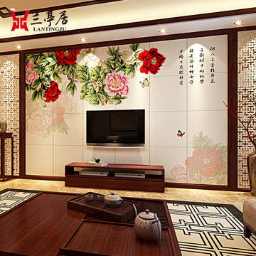 客厅瓷砖电视背景墙 中式卧室仿古砖文化砖壁画特价 国色天香