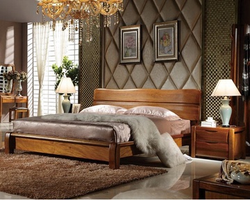 高端全实木胡桃木实木床1.8米双人床家具卧室1.5米胡桃木高箱南京