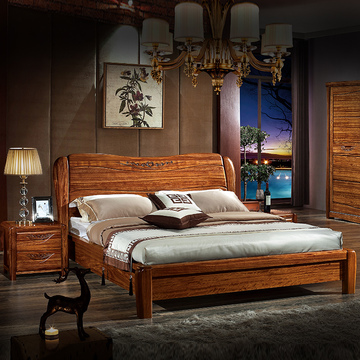 艾米芮现代中式实木床 乌金木双人床1.8米 卧室实木家具