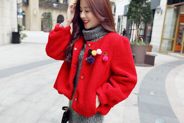 2015韩国秋冬羊羔毛仿皮草毛毛外套女修身短款加厚保暖卫衣外套潮