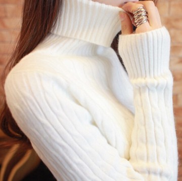 2016冬季新品韩国高领白色麻花毛衣修身长袖打底衫针织衫保暖 女