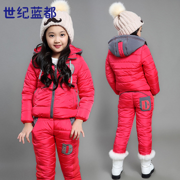 童装2015新款女童冬装套装加厚儿童棉衣两件套小学生女孩棉袄棉裤