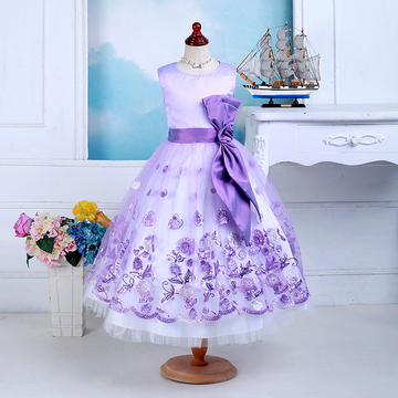 日本女童裙高级紫 儿童无袖礼裙 童装公主裙连衣裙晚礼裙表演礼服